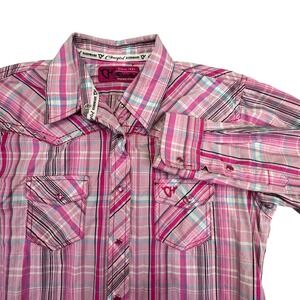 Cowgirl Hardware Shirt Girl's Size XL Rodeo Pink Pearl Snap Horse Rhinestones